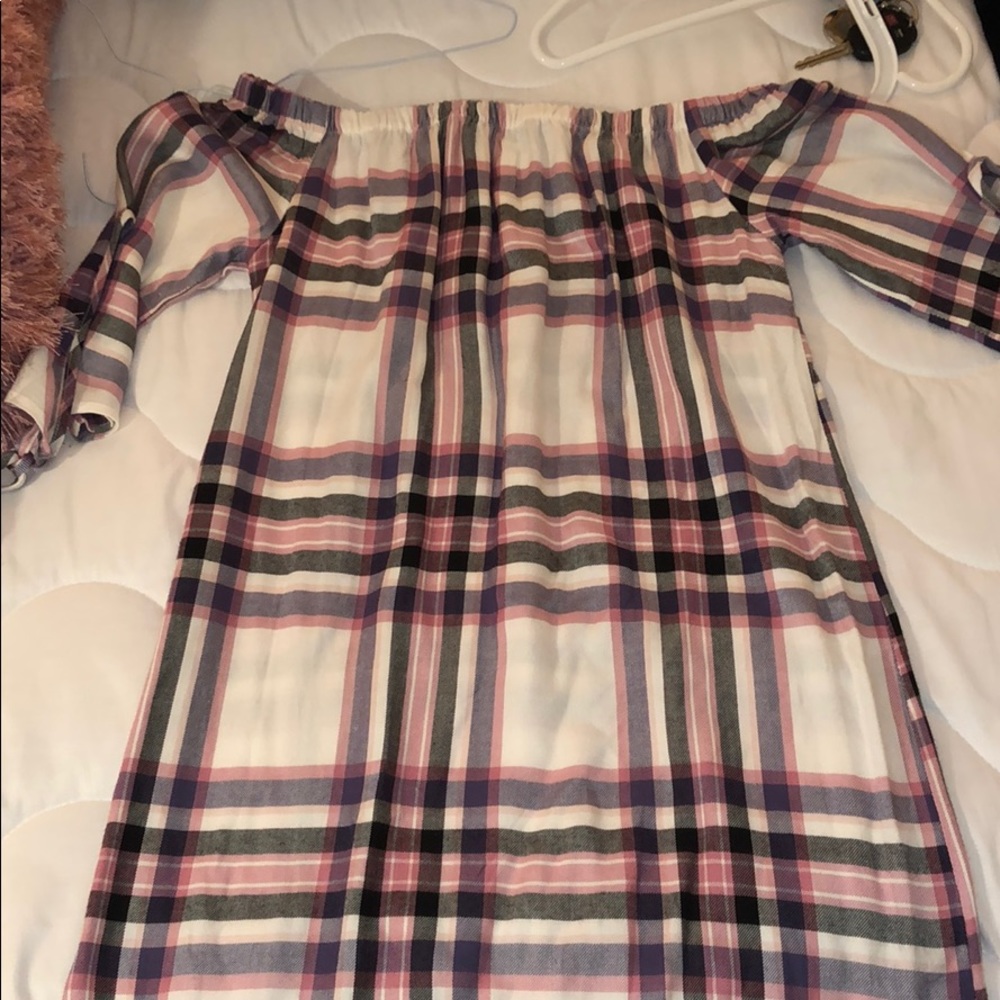 Plaid Off the Shoulder Dress